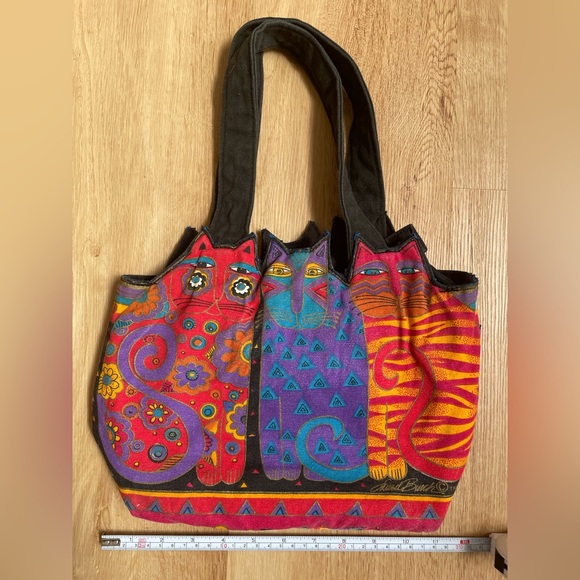 Vintage Laurel Burch shoulder bag colorful cats cat purse tote feline - Picture 9 of 11